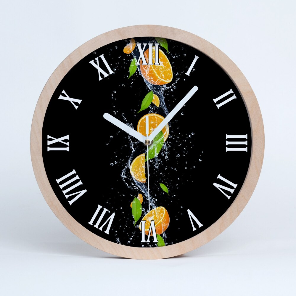 Horloge ronde en bois Oranges et eau