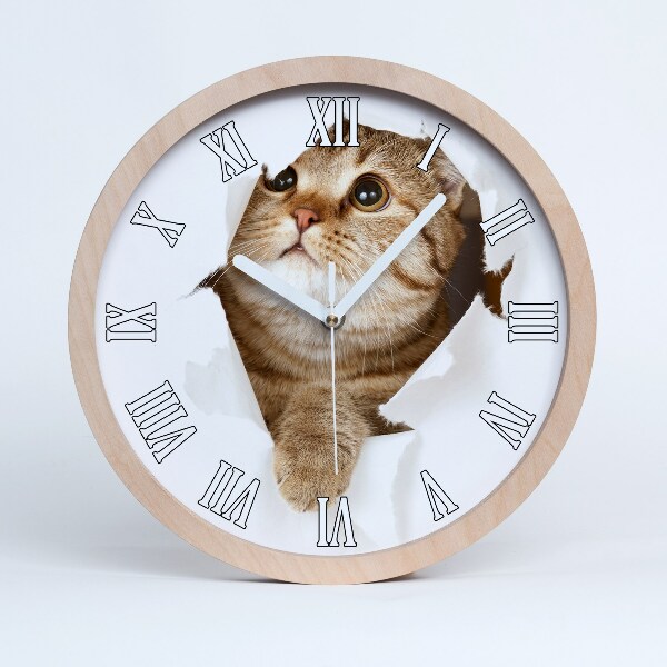 Horloge ronde en bois Chat