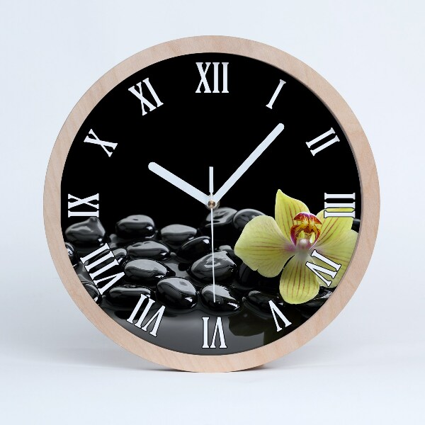 Horloge murale décorative bois Orchidée