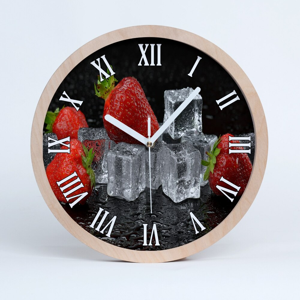 Horloge ronde en bois Fraises avec glace