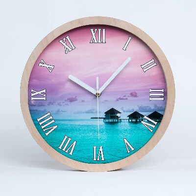 Horloge murale bois Bungalows au bord de l'eau