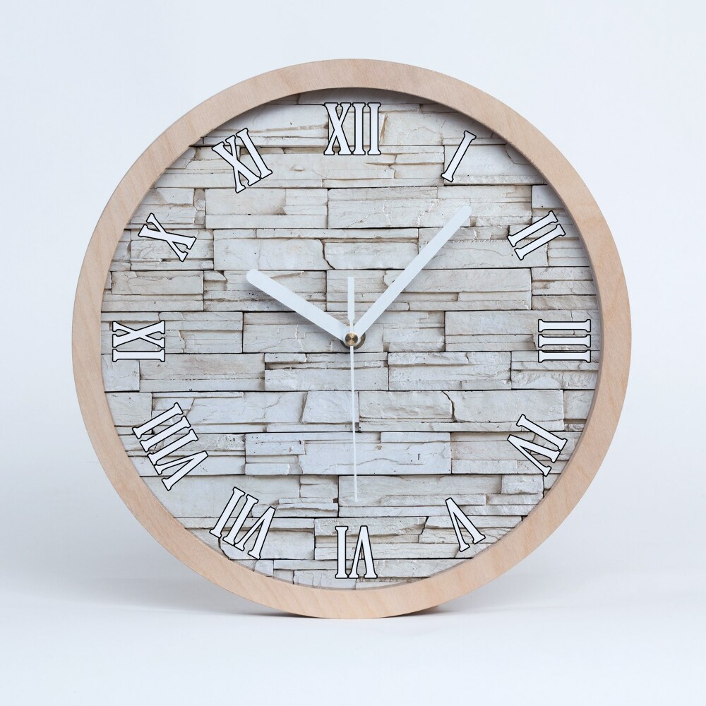 Horloge en bois murale Mur de pierres blanches