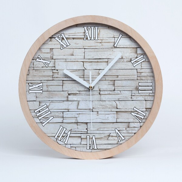 Horloge en bois murale Mur de pierres blanches