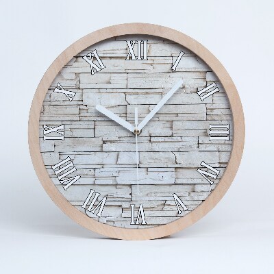 Horloge en bois murale Mur de pierres blanches