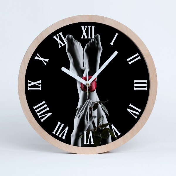 Horloge en bois murale Rose et pieds