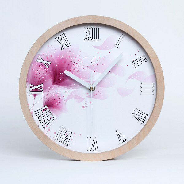 Horloge en bois murale Fleur rose