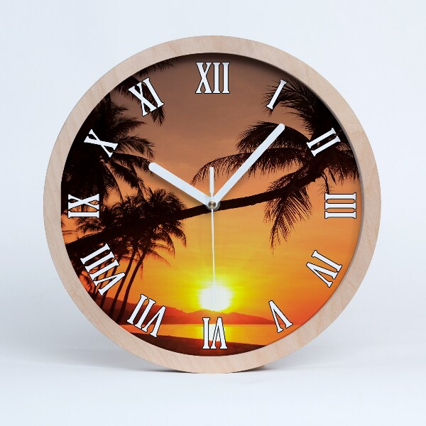 Horloge bois originale Plage au coucher du soleil