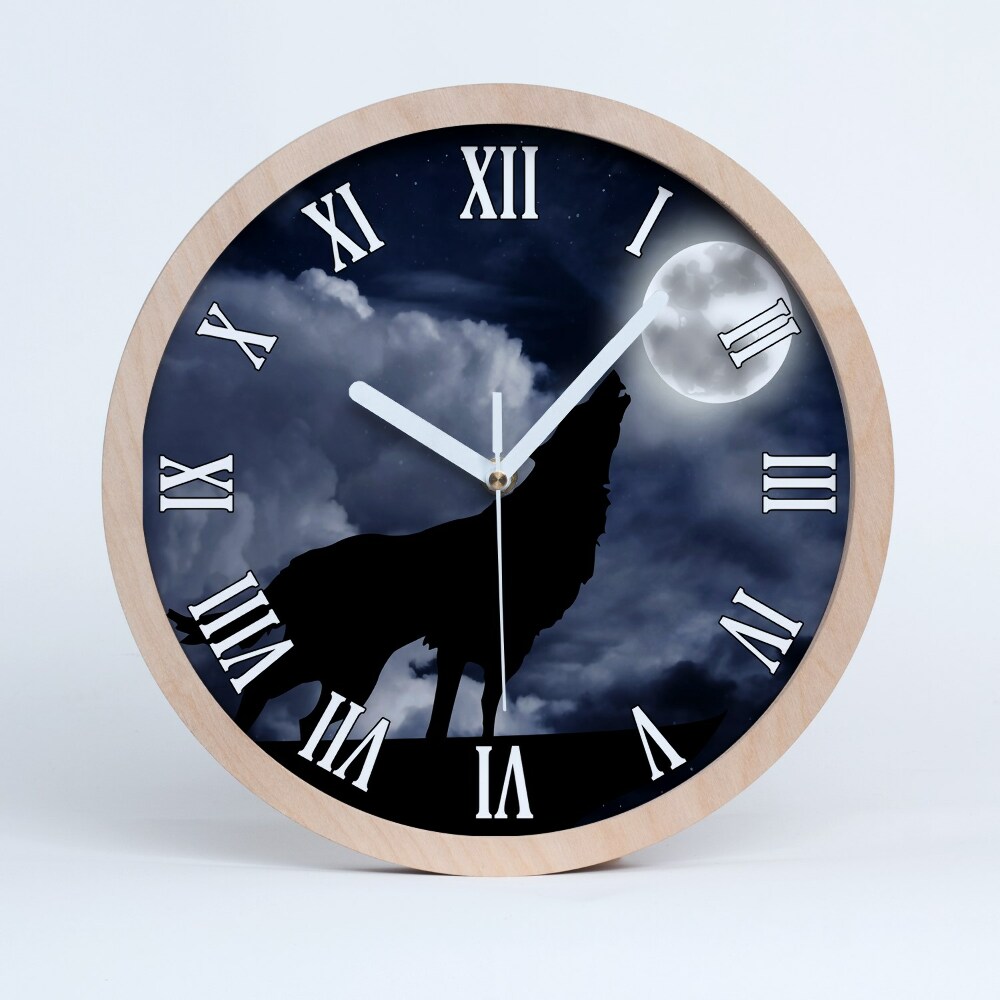 Horloge en bois Loup hurlant pleine lune