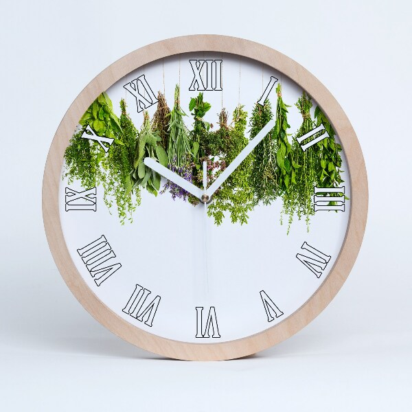 Horloge murale en bois Herbes sur une ficelle