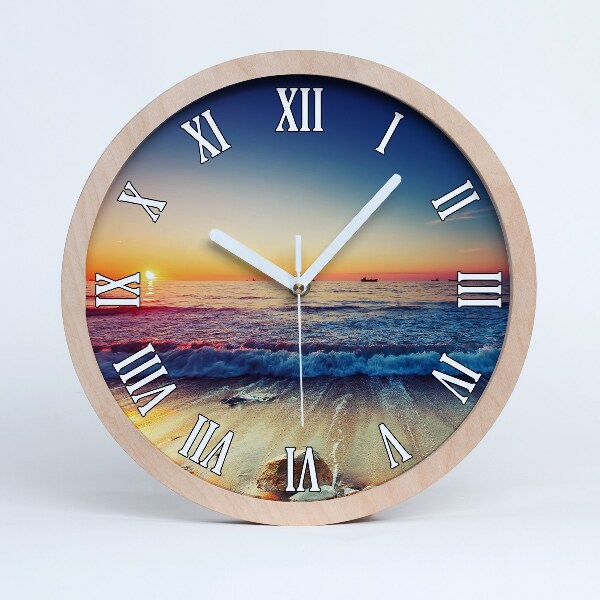 Horloge murale décorative bois Lever de soleil sur la mer