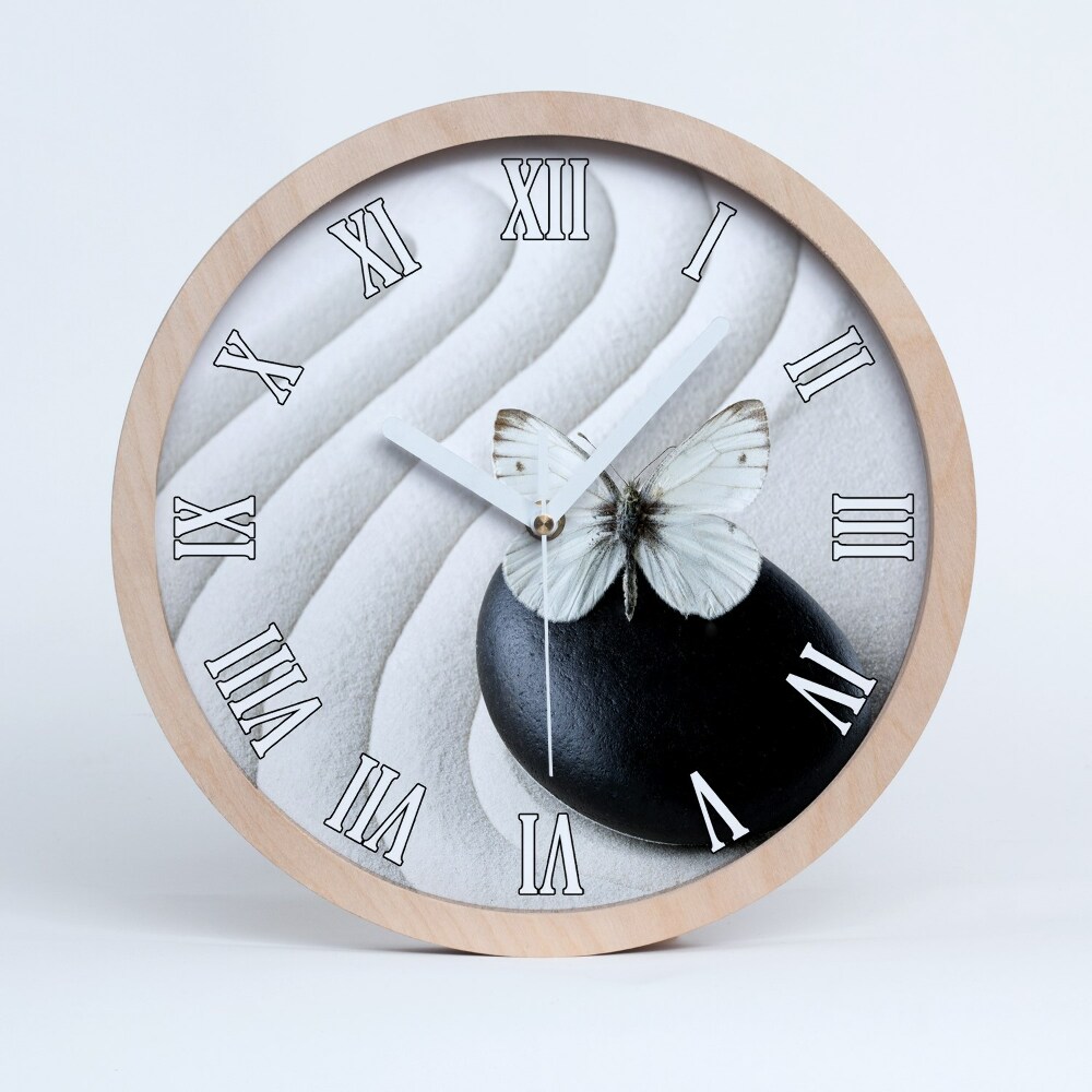 Horloge en bois Pierre zen et papillon