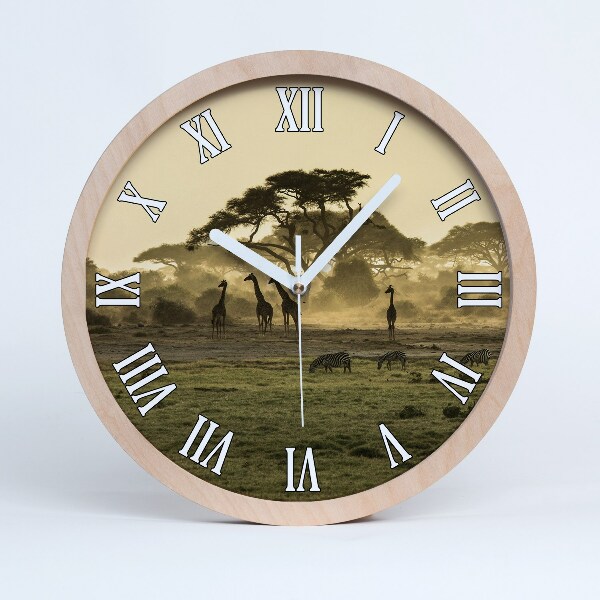 Horloge murale en bois Girafes dans la savane