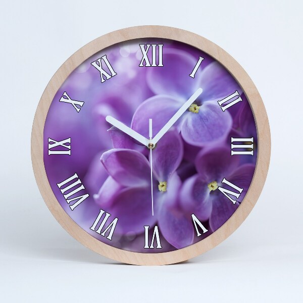 Horloge ronde en bois Fleurs de lilas