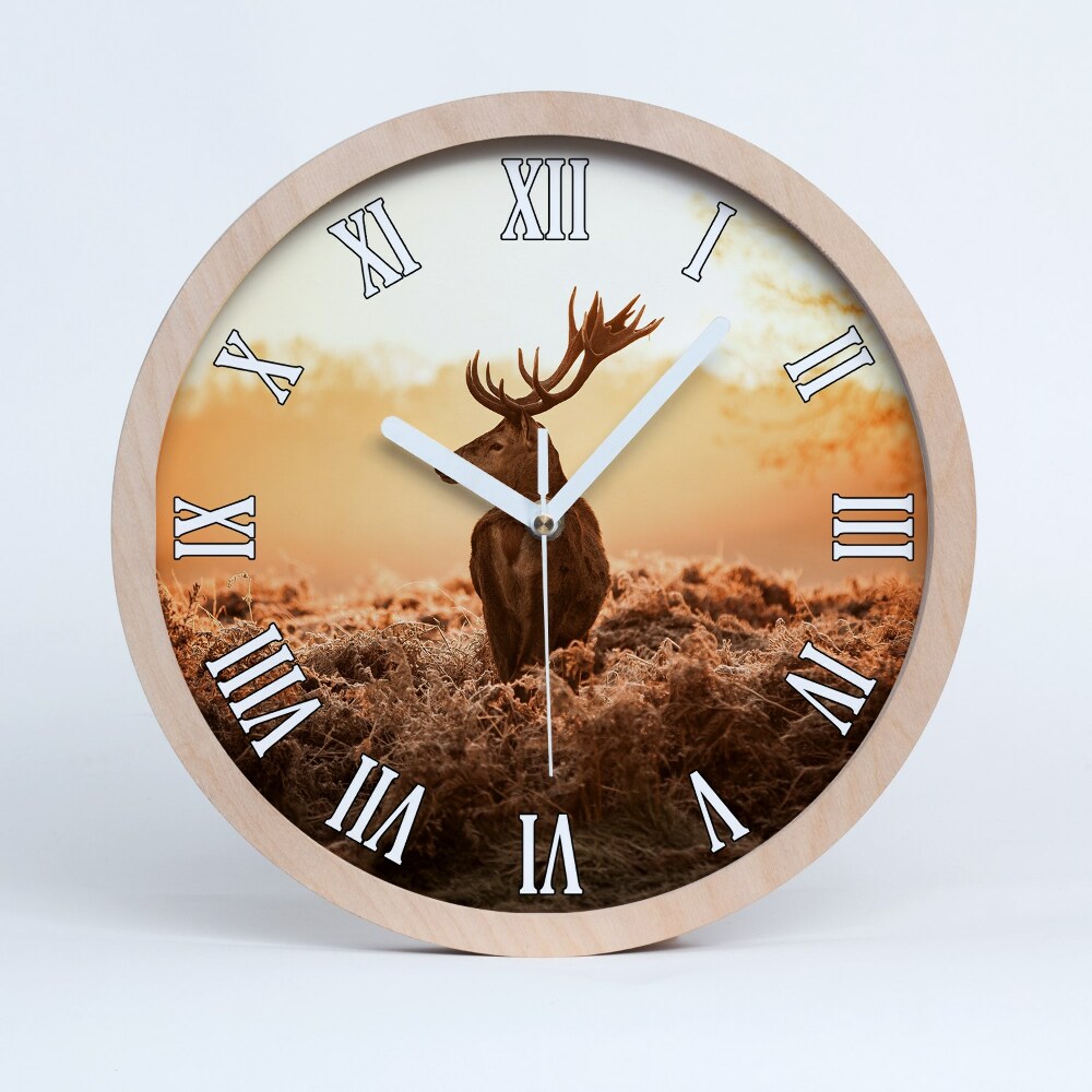 Horloge murale bois Cerf au lever du soleil