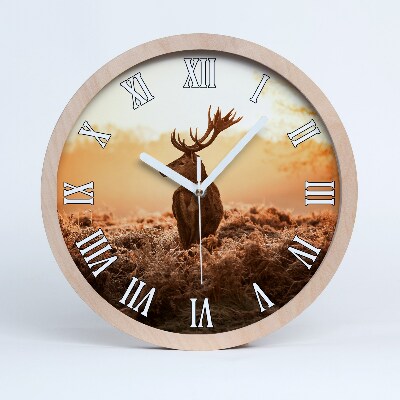 Horloge murale bois Cerf au lever du soleil