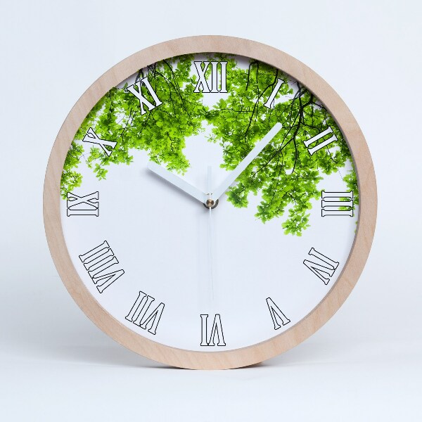 Horloge ronde en bois Feuilles de chêne