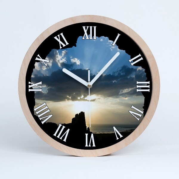 Horloge murale bois Coucher de soleil