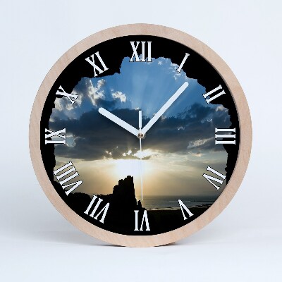 Horloge murale bois Coucher de soleil