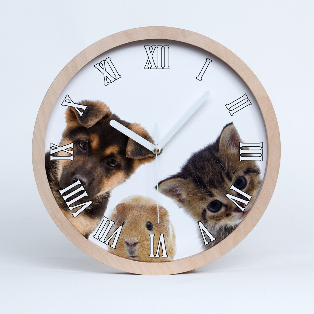 Horloge murale en bois Animaux de compagnie