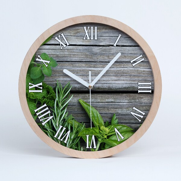 Horloge murale décorative bois Fond d'herbes en bois