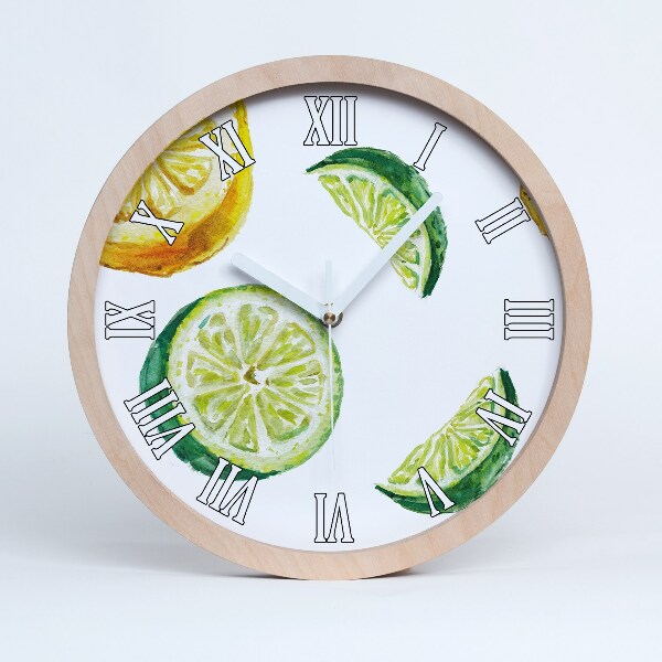 Horloge ronde en bois Citron et citron vert