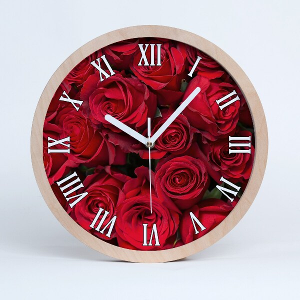 Horloge bois Roses rouges