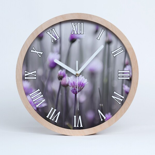 Horloge en bois murale Fleurs de ciboulette