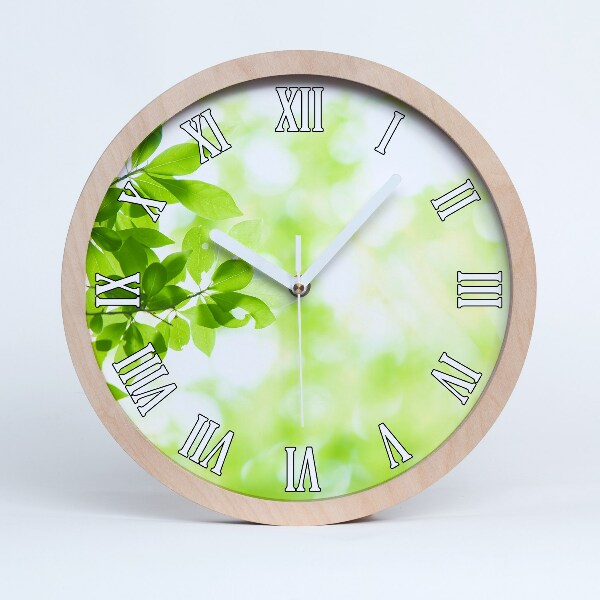 Horloge ronde en bois Feuilles