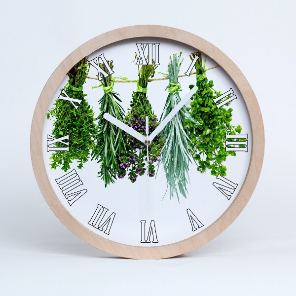 Horloge murale bois Herbes sur une ficelle