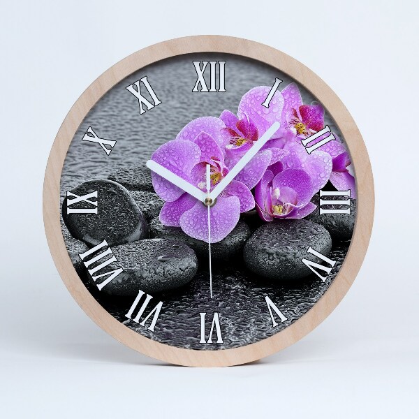 Horloge murale bois design Pierres d'orchidées