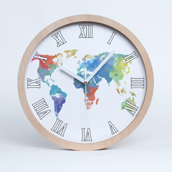 Horloge ronde en bois Carte du monde