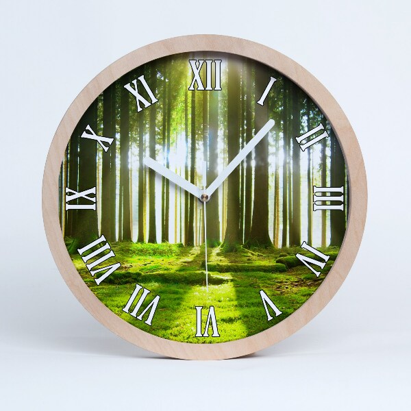 Horloge ronde en bois Forêt au soleil