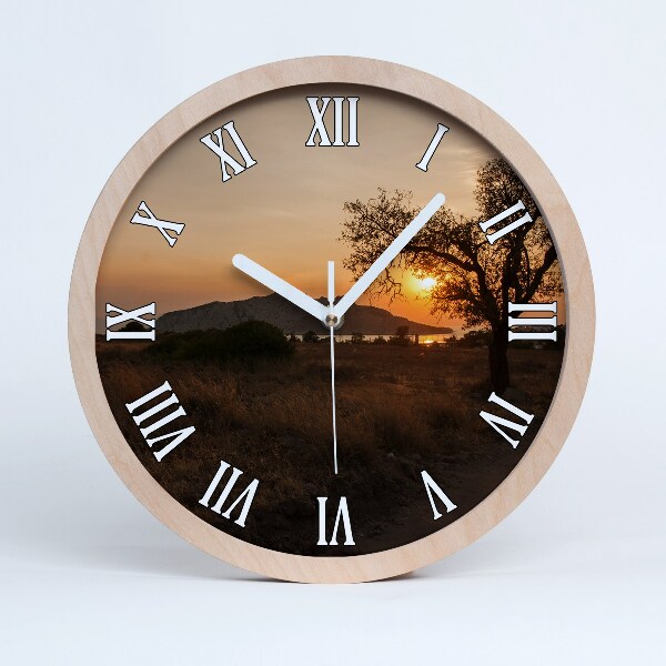 Horloge ronde en bois Coucher de soleil