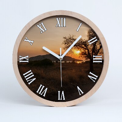 Horloge ronde en bois Coucher de soleil