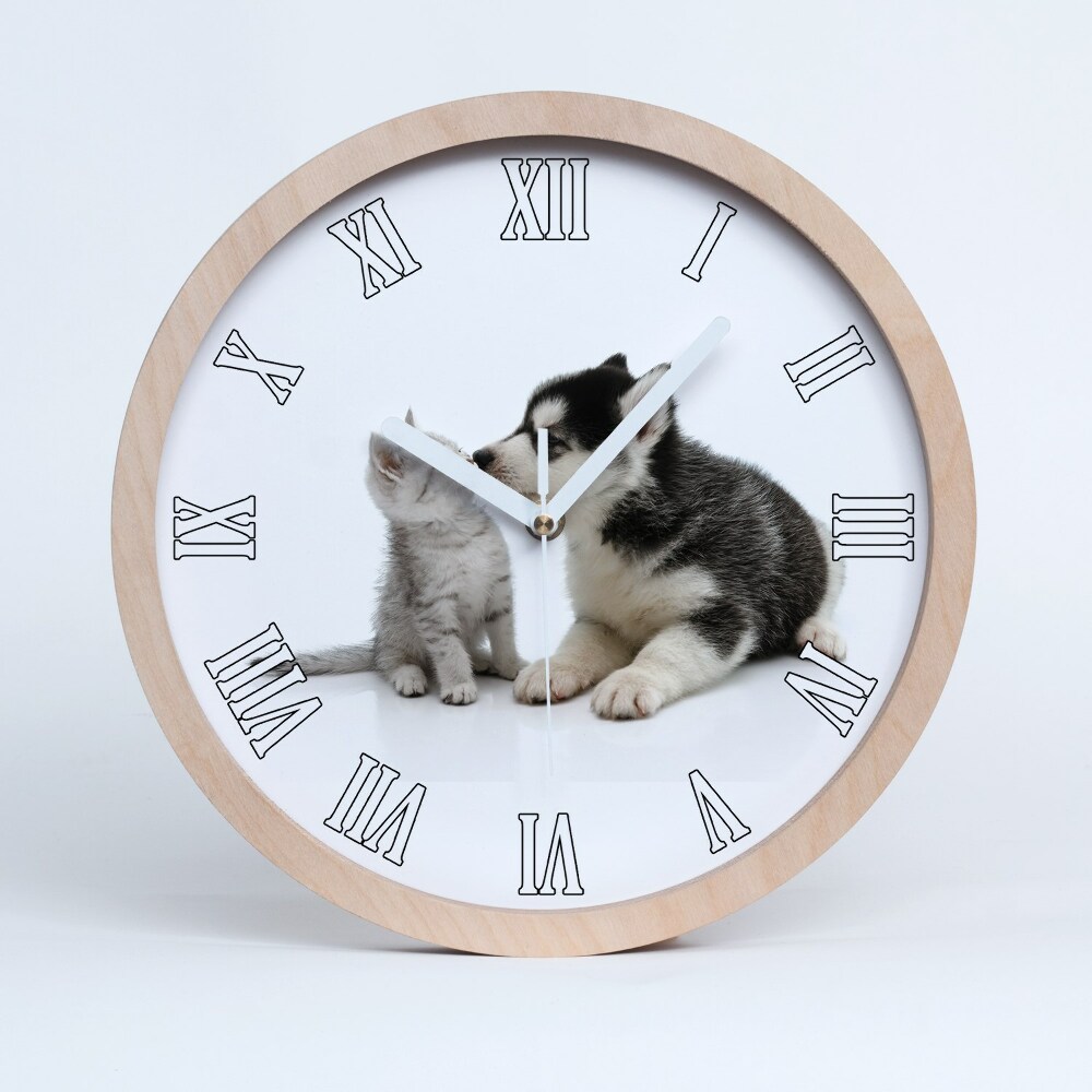 Horloge en bois murale Chien et chat