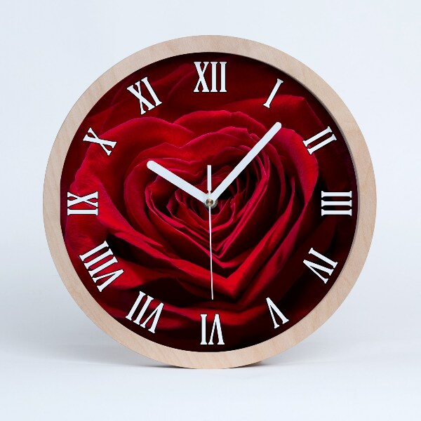 Horloge en bois Rose cœur rouge