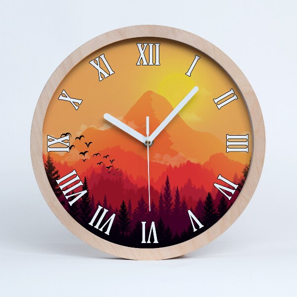 Horloge bois originale Paysage de montagne