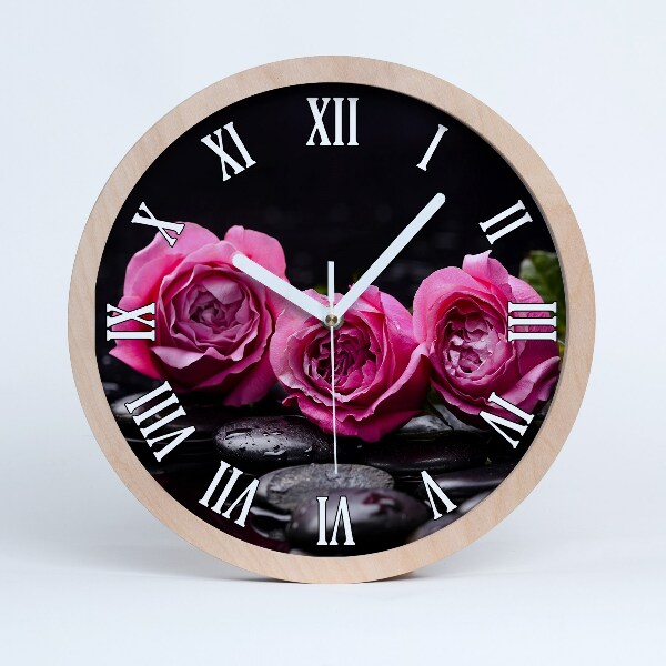 Horloge bois Roses roses