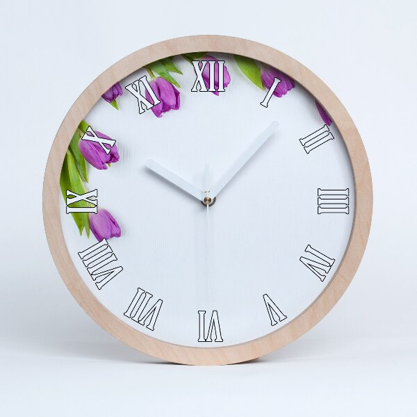 Horloge murale bois Tulipes mauves