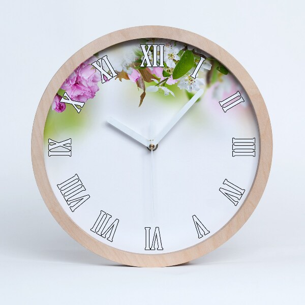 Horloge en bois murale Fleurs de printemps