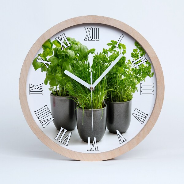 Horloge en bois murale Herbes en pots