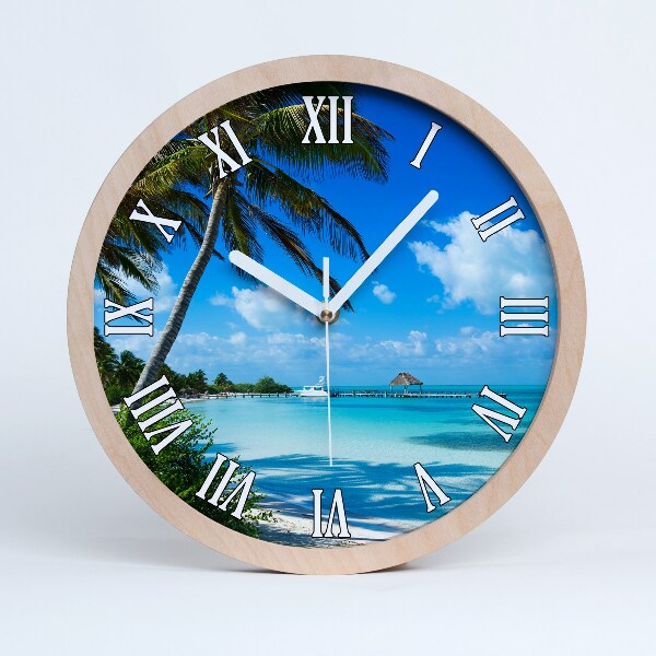 Horloge bois originale Plage tropicale