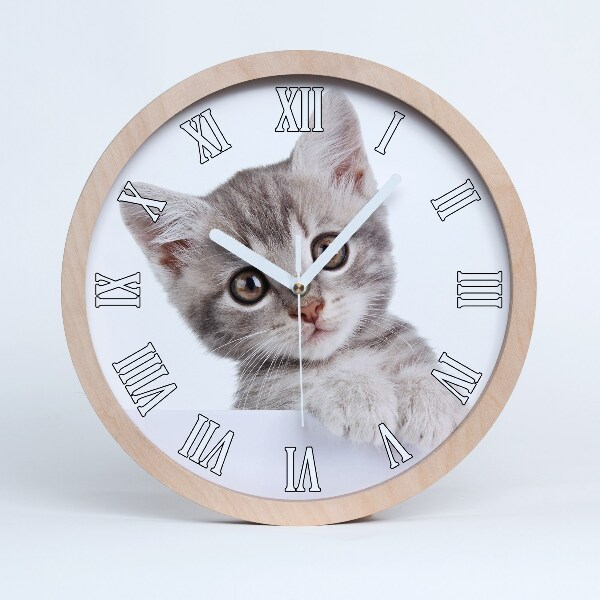 Horloge murale en bois Chat gris