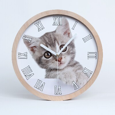 Horloge murale en bois Chat gris