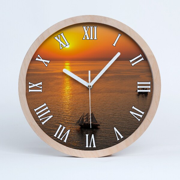 Horloge bois Coucher de soleil sur la mer