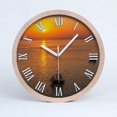 Horloge bois Coucher de soleil sur la mer