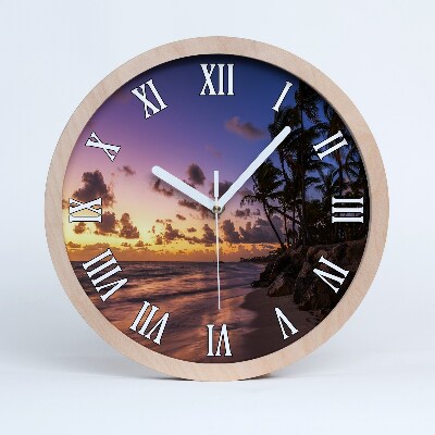 Horloge ronde en bois Coucher de soleil sur la plage