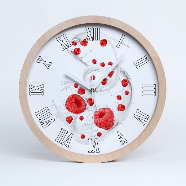 Horloge murale bois design Framboises au lait