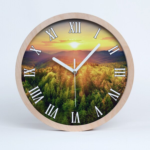 Horloge bois originale Coucher de soleil en forêt