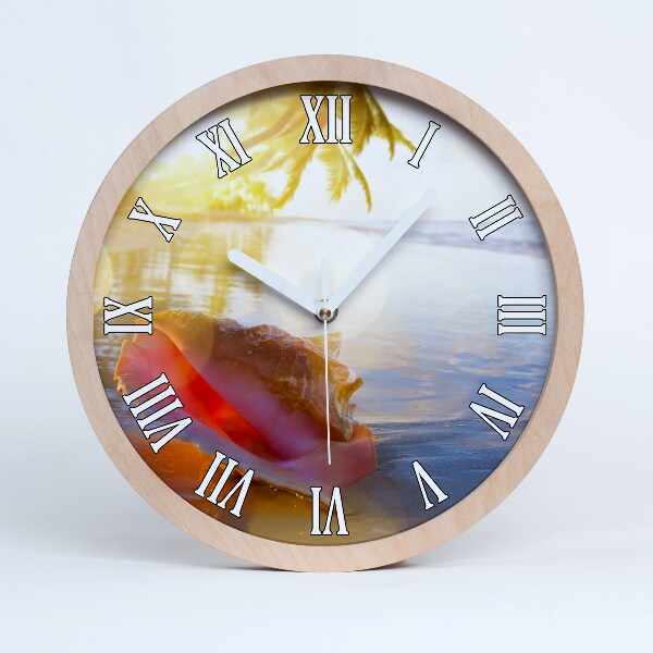 Horloge murale bois design Coquillage sur la plage